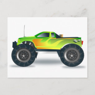 Green Monster Truck mit beidseitig bedruckten Flam Postkarte