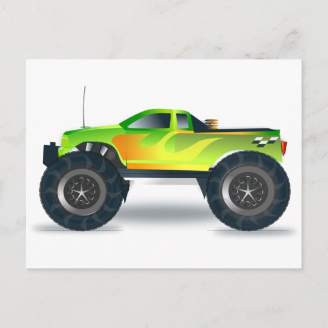 Green Monster Truck mit beidseitig bedruckten Flam Postkarte (Vorderseite)