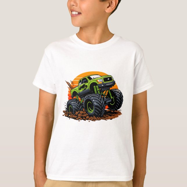 Green Monster Truck Off-Road Racing Illustration T-Shirt (Vorderseite)