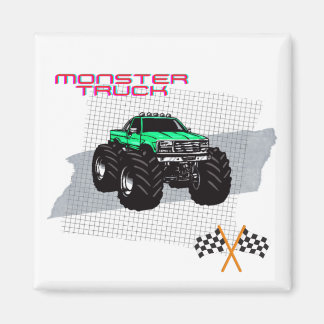 Green Monster Truck Square Magnet