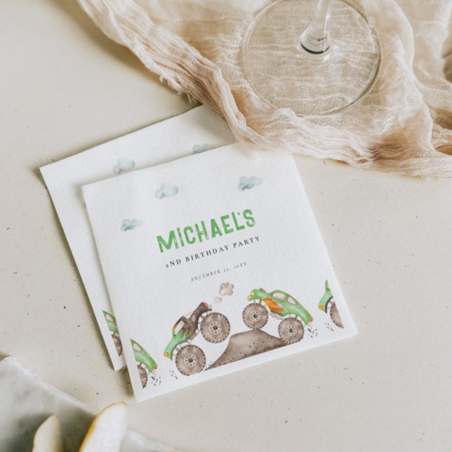 Green Monster Trucks Jam Birthday Serviette (Von Creator hochgeladen)