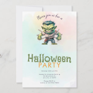 Green Monster Watercolor Green Halloween Party Einladung