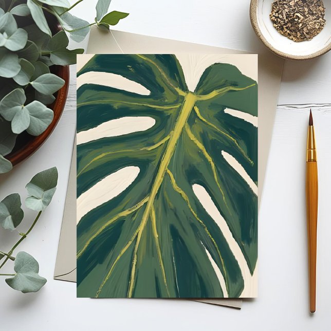 Green Monstera Leaf Botanical Plant Watercolor Postkarte (Von Creator hochgeladen)
