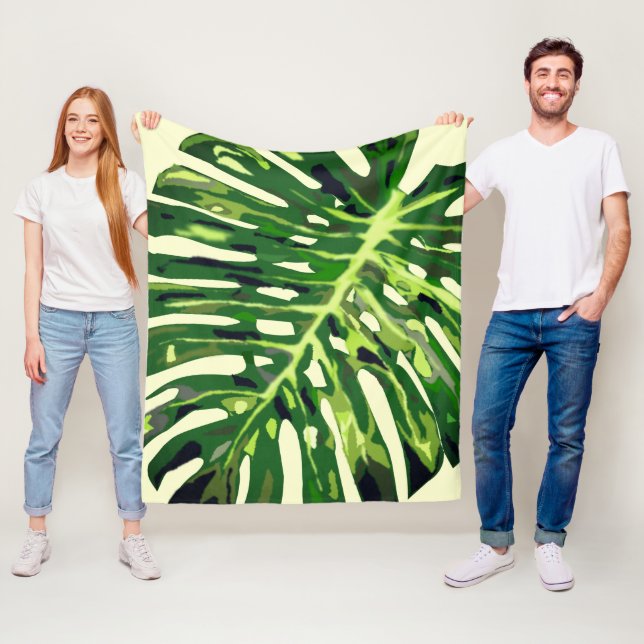 Green Monstera Leaf Fleece Blanket - Farbe wählen (Beispiel)