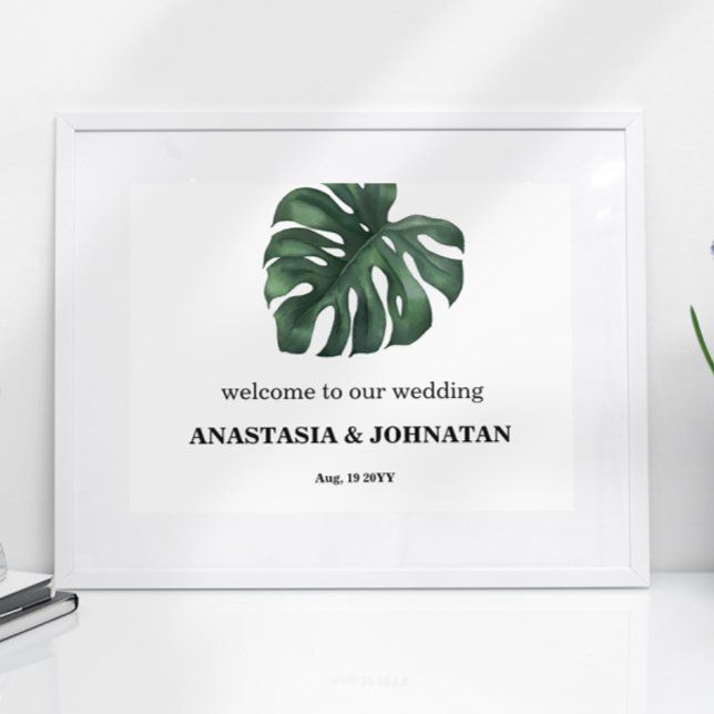 Green Monstera Leaf Wedding Willkommen Poster (Von Creator hochgeladen)