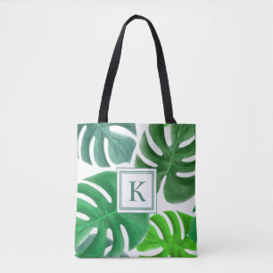 Green Monstera Pflanze Blätter Muster Mit Monogram