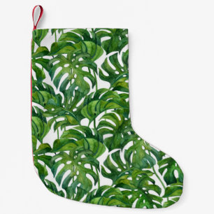 Green Monstera Verlasse tropisch nahtlos Kleiner Weihnachtsstrumpf