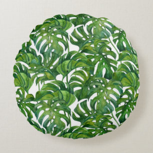 Green Monstera Verlasse tropisch nahtlos Rundes Kissen