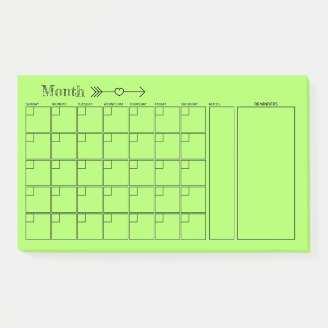 Green Monthly Planer-Kalender Post-it Klebezettel (Vorderseite)