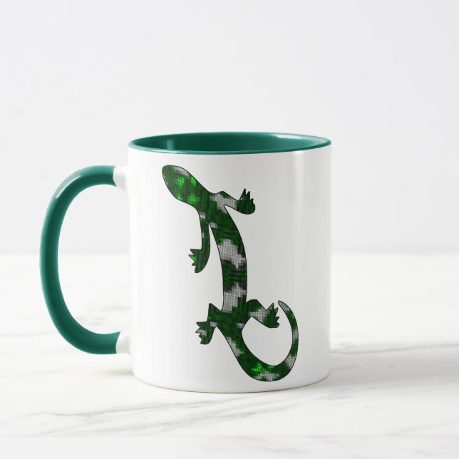 Green Mosaik Muster Gecko Lizard Reptile Art Tasse (Links)