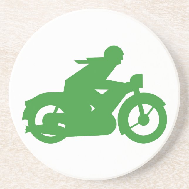Green Motorbiker-Zeichen Sandstein Untersetzer (Vorne)