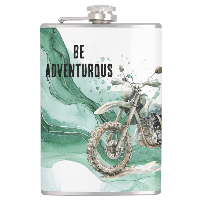 Green Motorcycle Adventure Flachmann (Vorderseite)
