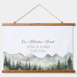 Green Mountain Alternative Wedding Guest Book Wandteppich Mit Holzrahmen