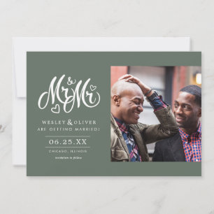 Green Mr. & Mr. Script - Save the Date mit Foto