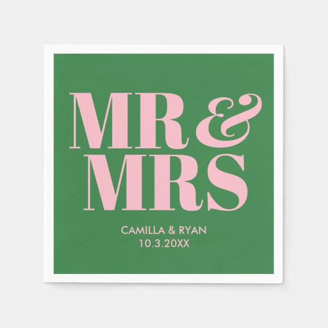 Green Mr & Mrs Personalisiert Wedding Napkins Serviette (Vorderseite)