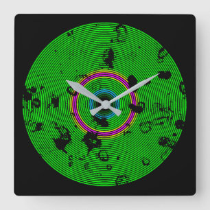Green Multicolor Vinyl Disc Texture Pattern Quadratische Wanduhr