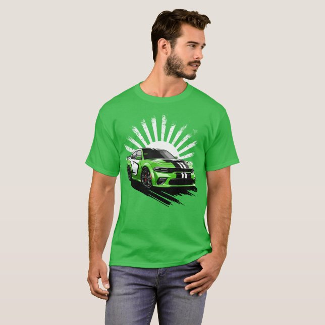 Green Muscle Car Turbo Sportwagen T-Shirt (Vorne ganz)