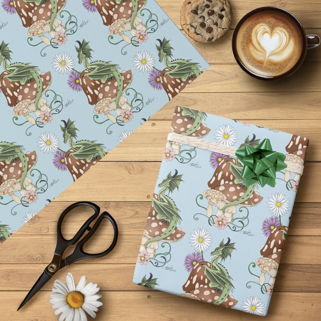 Green Mushroom Dragon Fantasy Blume Geschenkpapier (Von Creator hochgeladen)