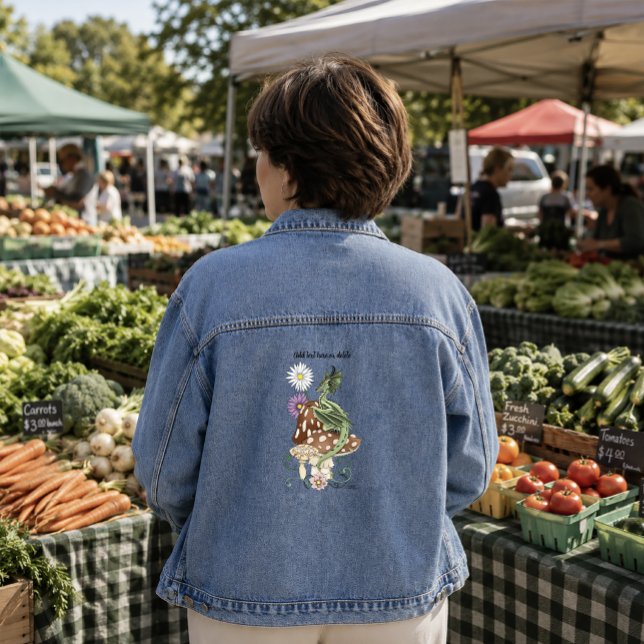 Green Mushroom Dragon Fantasy Blume Jeansjacke (Von Creator hochgeladen)
