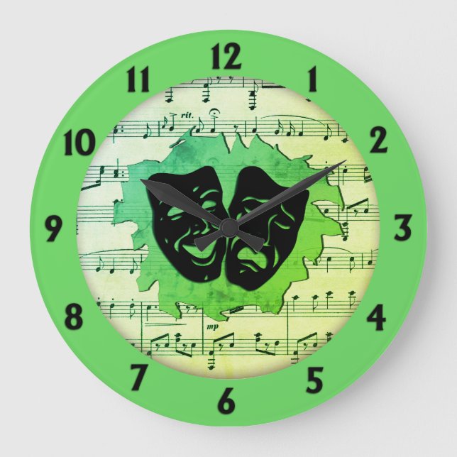 Green Music and Theatermasken Große Wanduhr (Vorderseite)