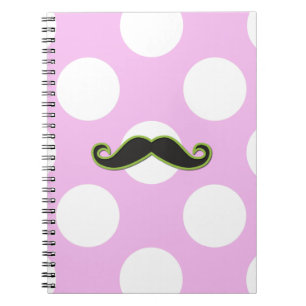 Green Mustache, Curl Mustache, Stache, Polka Dots Notizblock