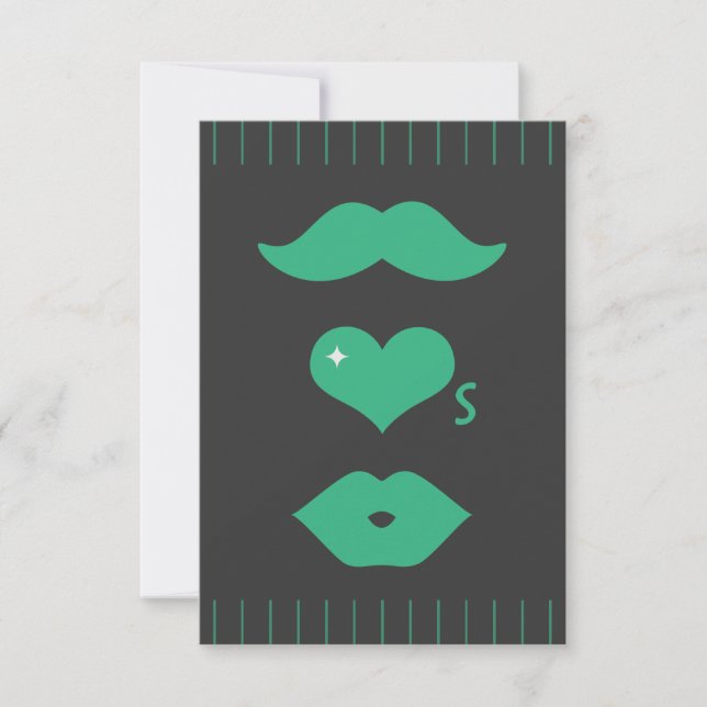 Green Mustache Wedding RSVP Karte (Vorderseite)