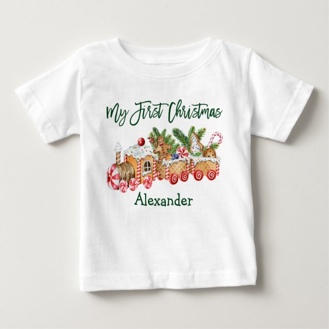 Green My First Christmas Gingerbread Zug Baby T-shirt (Vorderseite)