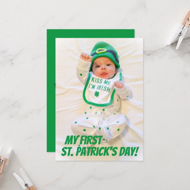 Green My First St. Patrick's Day Holiday Foto Karte (Vorderseite/Rückseite Beispiel)