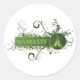 Green Namaste English Runder Aufkleber