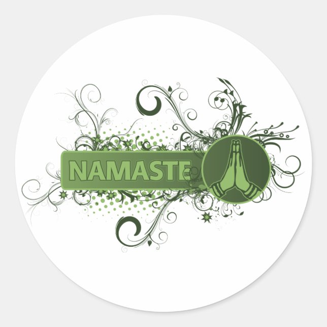 Green Namaste English Runder Aufkleber (Vorderseite)