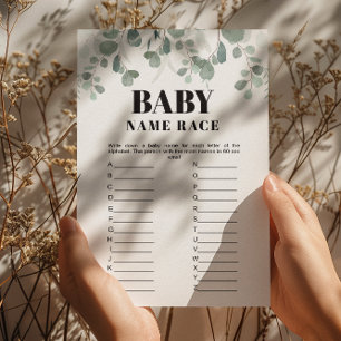 Green Name Race Printable Baby Shower Game Einladung