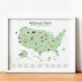 Green National Park Map Woodland Kinderzimmer Prin Poster