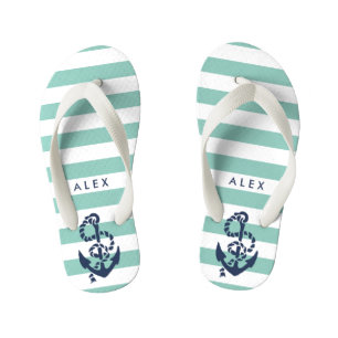 Green Nautical Anchor Boys Flip Flops