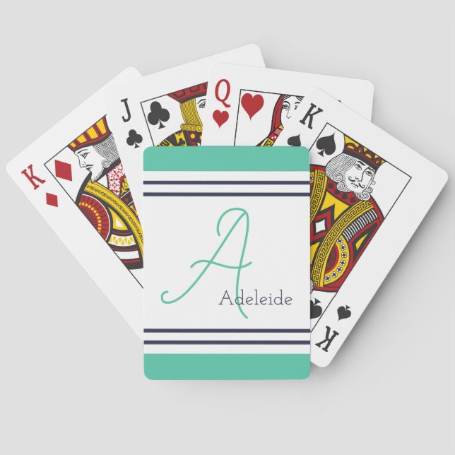 Green & Nave Blue Streifen Personalisiert Spielkarten (Rückseite)