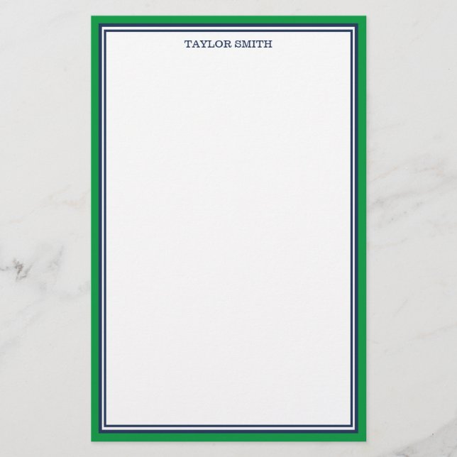 Green & Navy Blue Borders Add Your Name Briefpapier (Vorderseite)