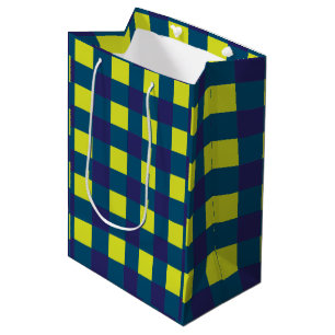 Green Navy Blue Checkerboard Mittlere Geschenktüte