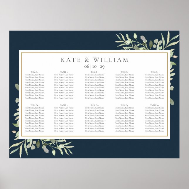 Green Navy Blue Gold Hochzeitskarte Poster (Vorne)