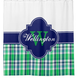 Green Navy Blue Whisky Madras Kariert 1I CB Ribbon Duschvorhang