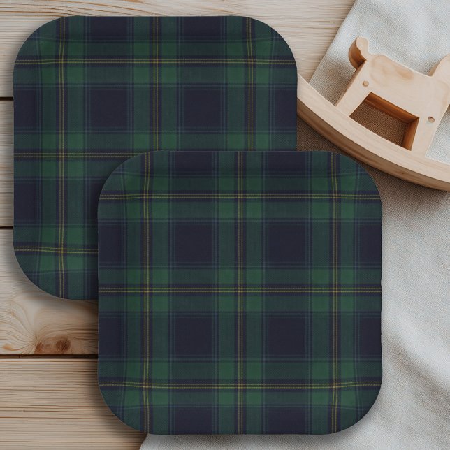 Green Navy Plaid  Pappteller (Von Creator hochgeladen)