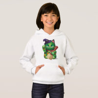 Green Neko Kids' Hoodie #001
