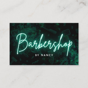 Green Neon Barbershop Friseur Visitenkarte