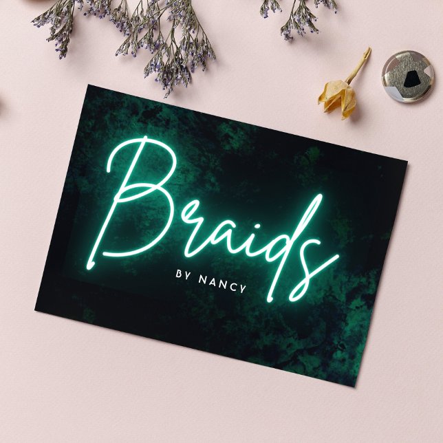 Green Neon Braids Business Card Visitenkarte (Von Creator hochgeladen)