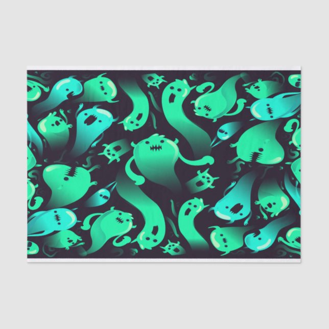 Green Neon Ghost Pattern Seidenpapier (Vorderseite)