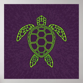 Green Neon Lava Sea Turtle Design Poster