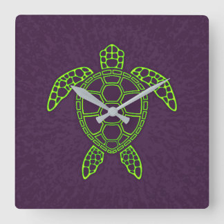Green Neon Lava Sea Turtle Design Quadratische Wanduhr
