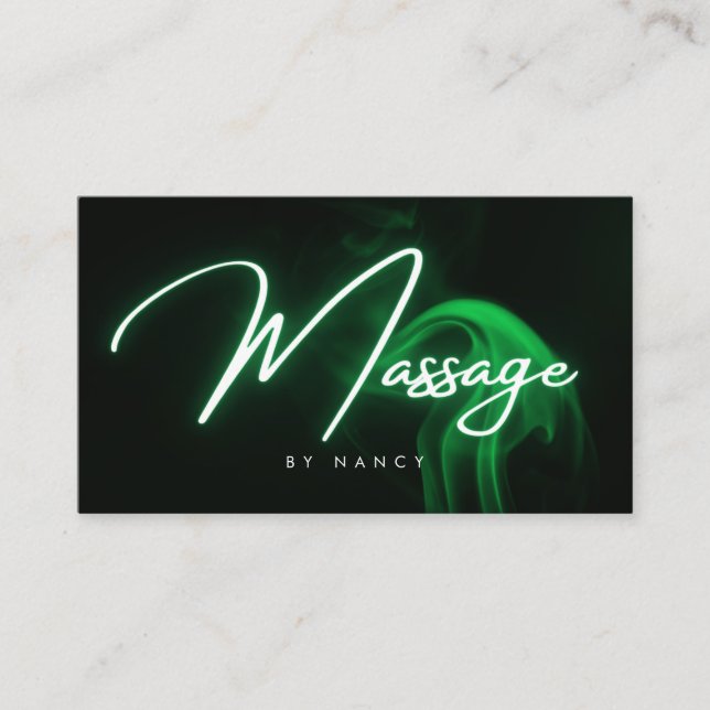 Green Neon Massage Therapeut Handgeschriebenes Skr Visitenkarte (Vorderseite)