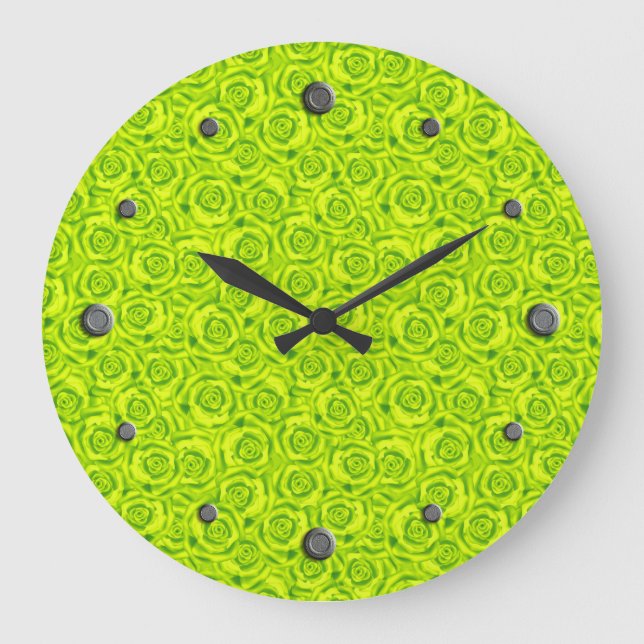 Green neon ,rose , green , bright , modern , elega große wanduhr (Vorderseite)