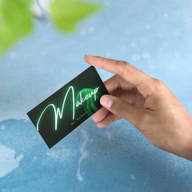 Green Neon & Smoke Makeup Handgeschriebenes Skript Visitenkarte (Von Creator hochgeladen)