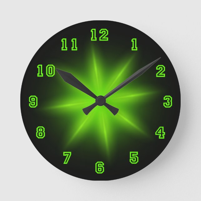 Green Neon Star 8" Runde Wanduhr (Vorderseite)