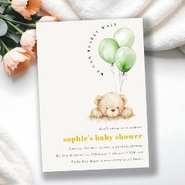 Green Neutral Bearly Wait Balloon Baby Shower Einladung